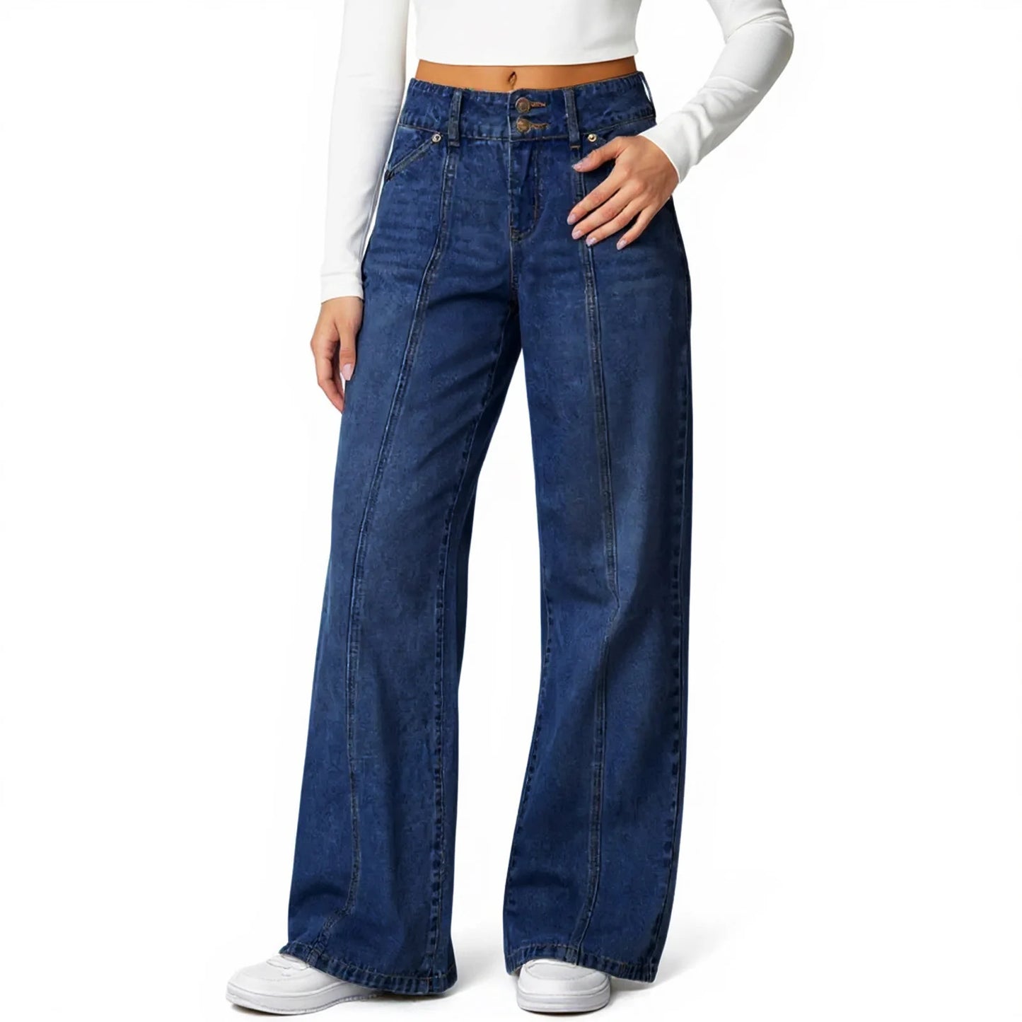Jeans Woman Fashion Loose High Waist Straight Leg Wide Leg Korean Retro Denim Pants Long Trousers Commuting Daily Comfortable