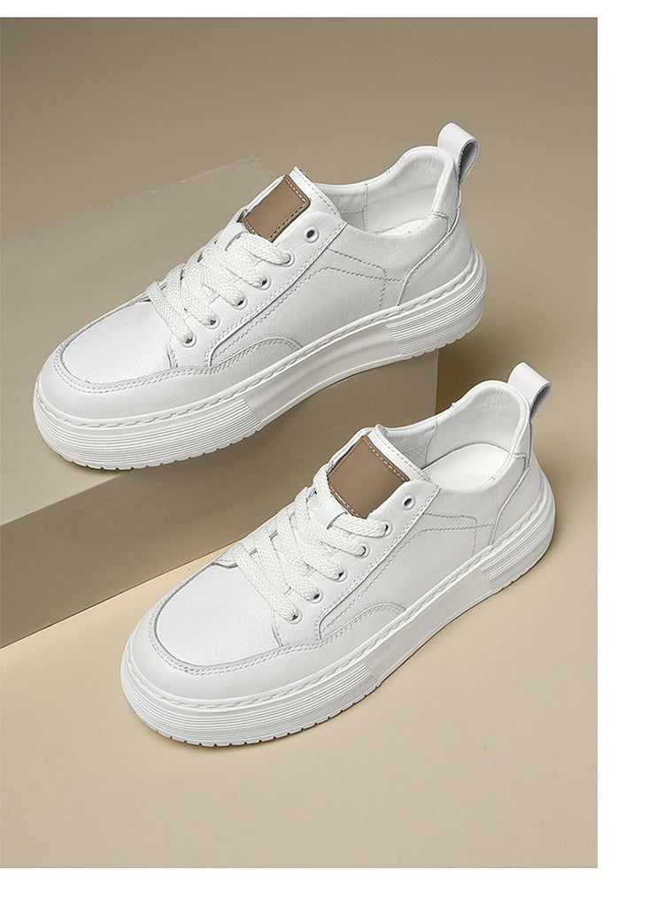 Genuine Leather Men's Casual Shoes, Thick-soled, Anti-slip, Wear-resistant, Height-increasing, Street Fashion, Retro Board Shoes