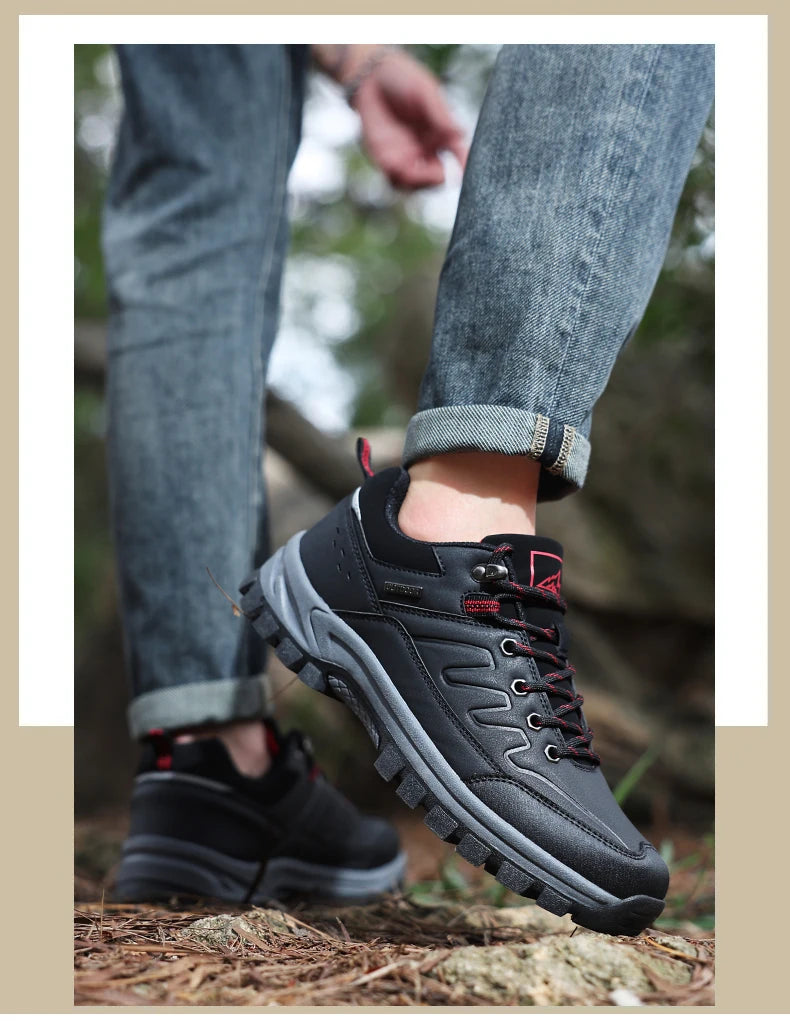 New Leather Men Shoes Outdoors Non-Slip Men's Hiking Shoes Lace-Up Waterproof Men Sneakers Fashion Comfortable Walking Shoes