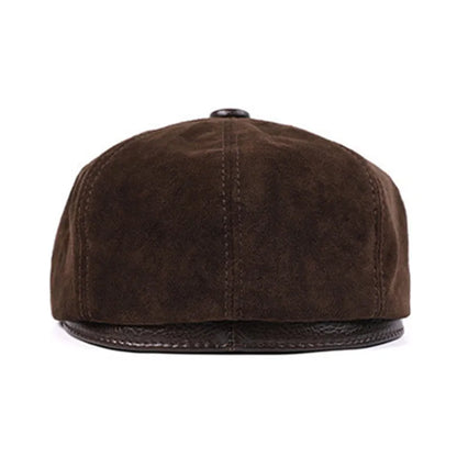New Autumn Winter Natural Genuine Leather Caps For Men Suede Cowhide Leather Warm Berets Women's Hats British Fashion Golf Cap