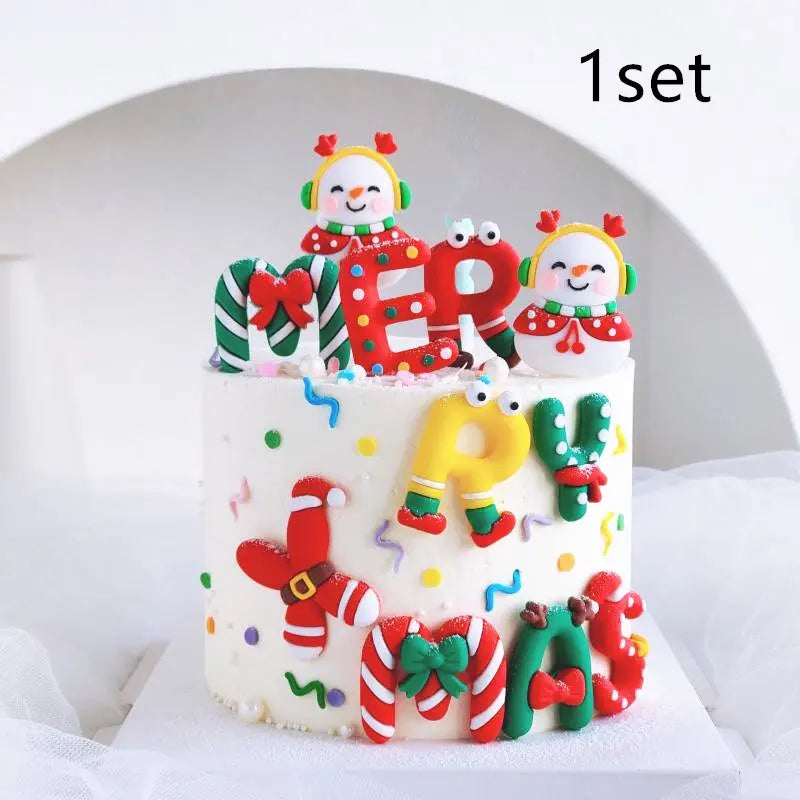 2026 New Merry Christmas Cake Toppers Cartoon Santa Claus DIY Resin Kids Xmas Party Cake Topper Gift Birthday Dessert Decoration
