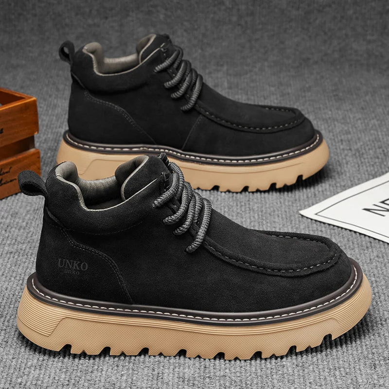 Men's luxury suede leather shoes lace up comfortable ankle boots classic retro leather boots outdoor sports and leisure shoes