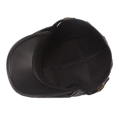 Leather Cap  Men's Imitation Sheepskin Beret  Leather Hat The Elderly Forward Hat  Artificial Leather Hat Literary and Retro