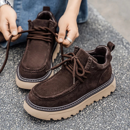 Men's luxury suede leather shoes lace up comfortable ankle boots classic retro leather boots outdoor sports and leisure shoes