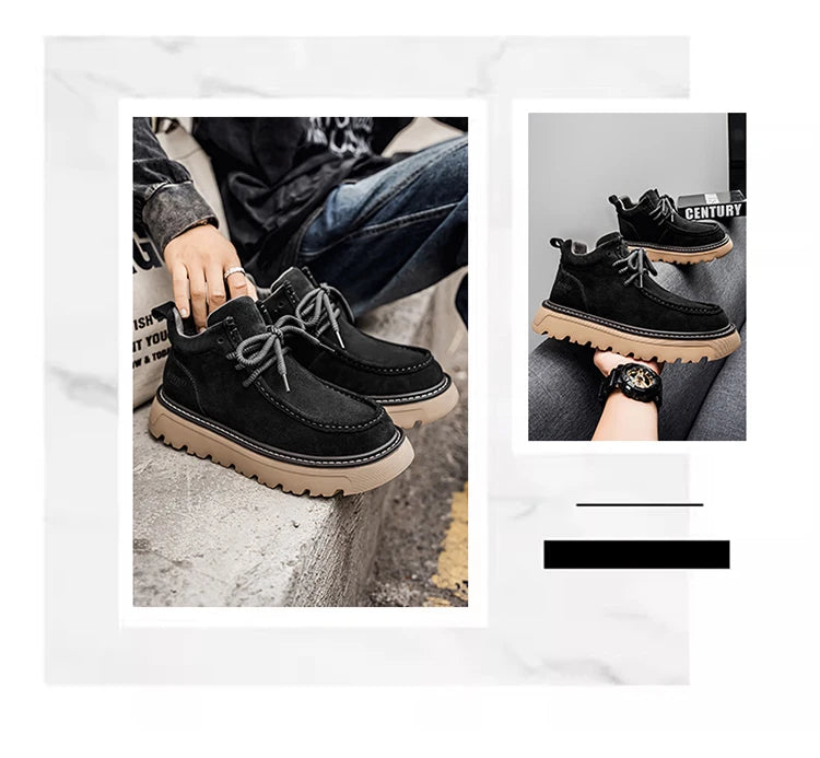 Men's luxury suede leather shoes lace up comfortable ankle boots classic retro leather boots outdoor sports and leisure shoes