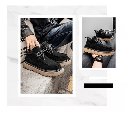Men's luxury suede leather shoes lace up comfortable ankle boots classic retro leather boots outdoor sports and leisure shoes
