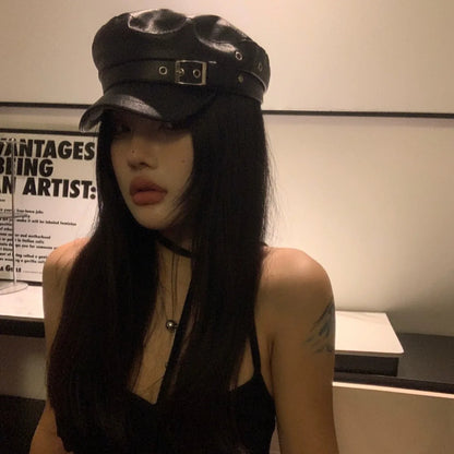 New Women's PU Leather Beret Hat Vintage England Flat Top Newsboy Caps Outdoor Casual Visor Black Artist Fashion Painter Hat