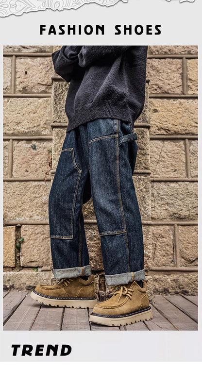 Men's luxury suede leather shoes lace up comfortable ankle boots classic retro leather boots outdoor sports and leisure shoes