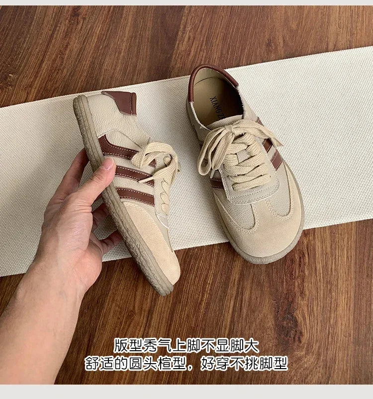 Leather cowhide German training shoes women's college style casual shoes 2025 new soft-soled casual flat-soled sports shoes