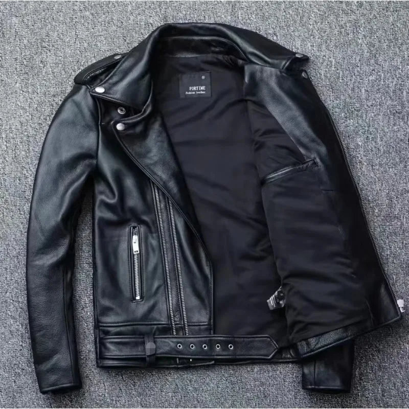 Men's Leather Jacket Fashionable Casual Coat Motorcycle Style Regular Cut Chinese Brand Stock AE New Autumn Winter Collection
