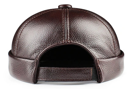 Real Leather Retro Hat Casual Landlord Chinese-Style Hat Genuine Leather Cap Thin Round Caps Fashion Winter Autumn Luxury Hats