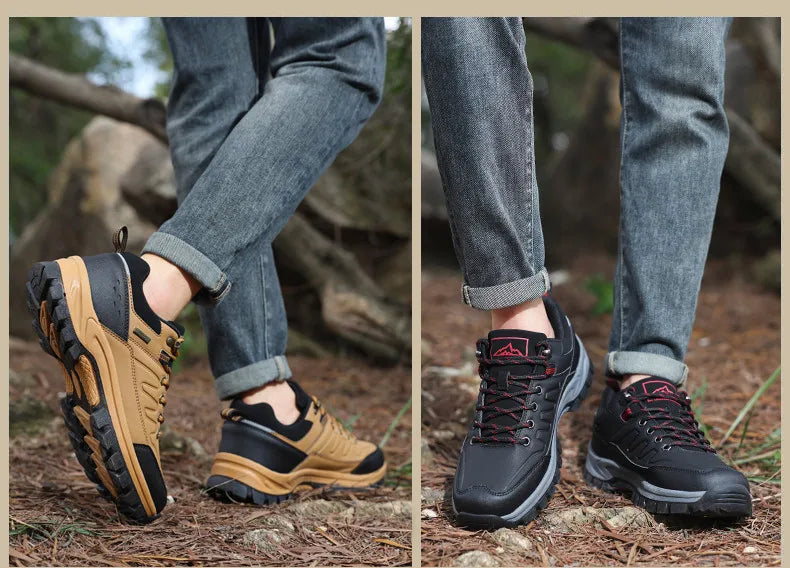New Leather Men Shoes Outdoors Non-Slip Men's Hiking Shoes Lace-Up Waterproof Men Sneakers Fashion Comfortable Walking Shoes
