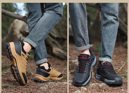 New Leather Men Shoes Outdoors Non-Slip Men's Hiking Shoes Lace-Up Waterproof Men Sneakers Fashion Comfortable Walking Shoes