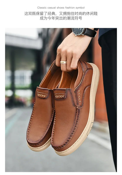 Men's Top Layer Cowhide Leather Shoes Casual Men's Shoes Soft Sole Comfortable Genuine Leather Men's Driving Shoe Zapatillas