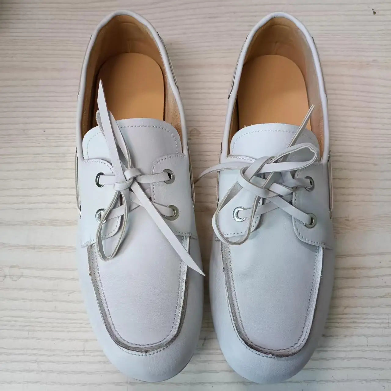 Leather Shoes for Women 2025 Spring and Autumn Sheepskin Worn Dirty Tied Soft Soled Loafer Shoes Retro One Foot Women's Shoe