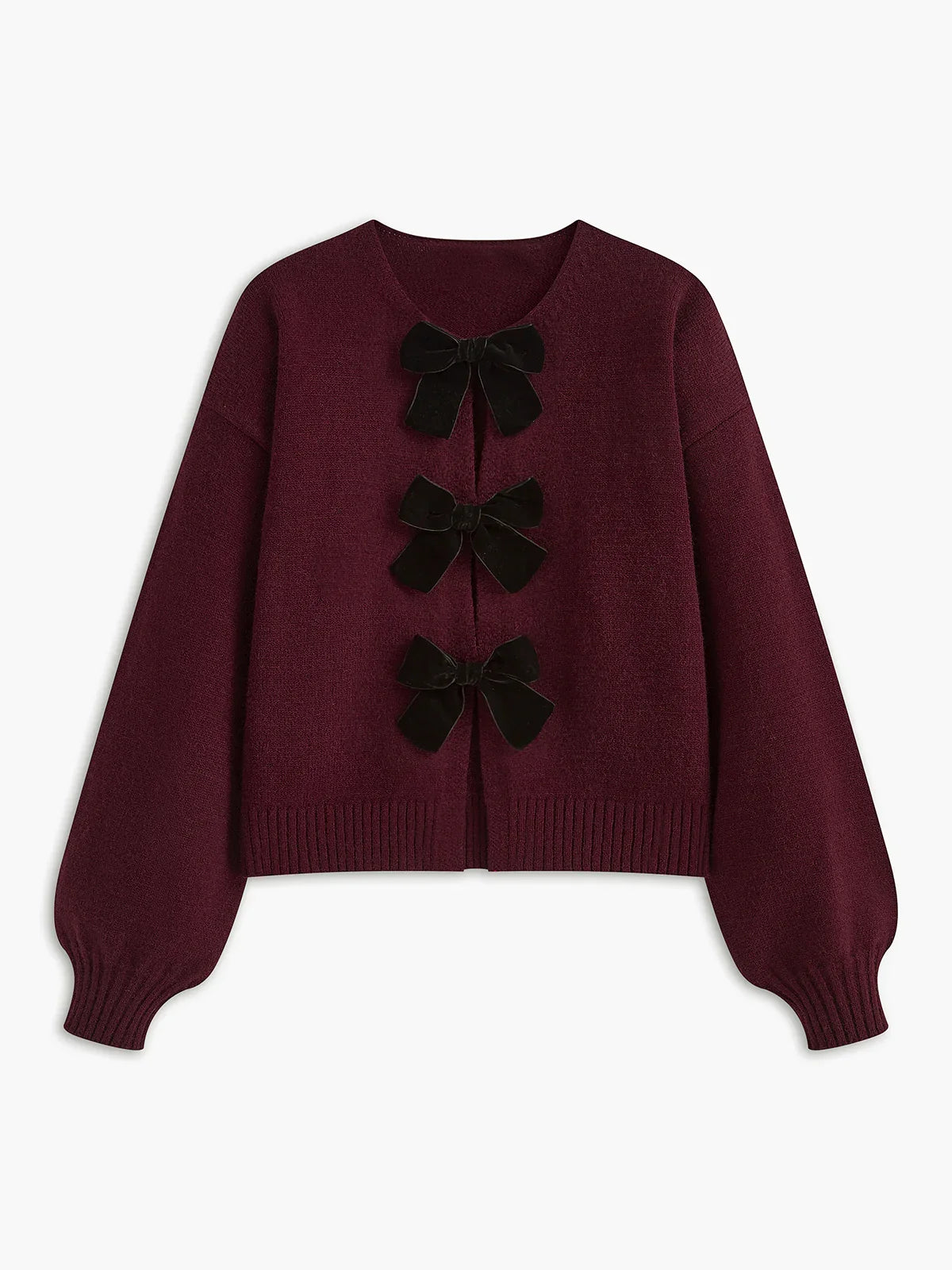 2025 Autumn Winter Sweet Coquette Women Wine Red Sweaters Cardigan Coat Long Sleeved Bow Knitted Temperament Women Outerwears
