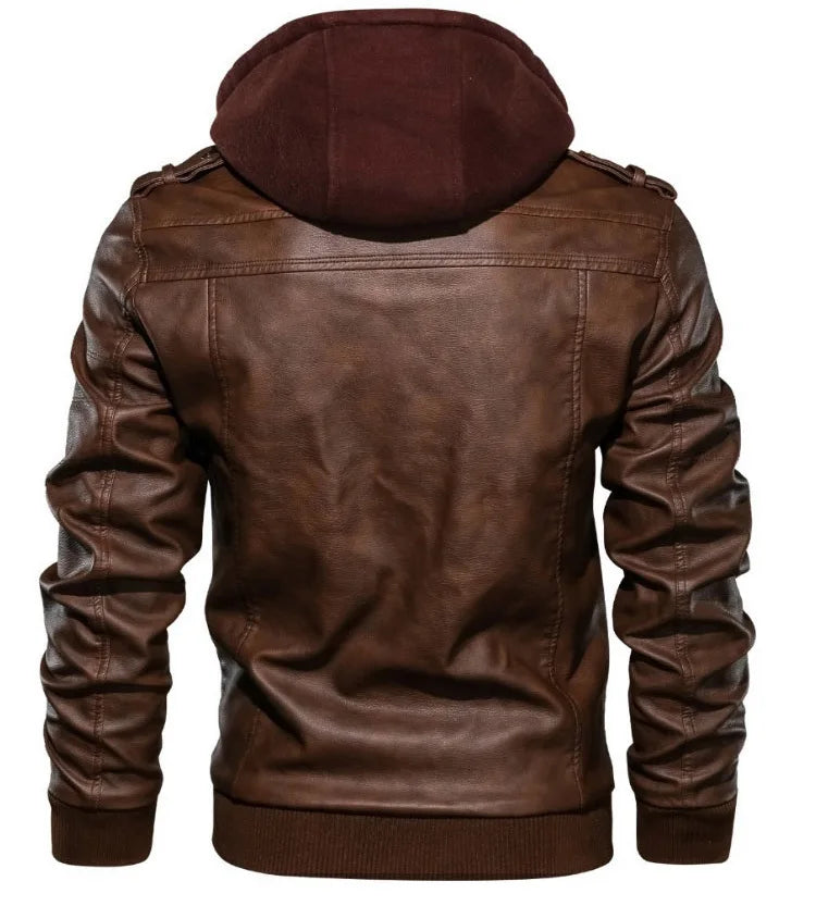 Men Leather Jacket Warm Autumn Winter Windbreaker Overcoat PU Biker Jacket Coat With Hood Fashion Casual Jacket Male Clothes