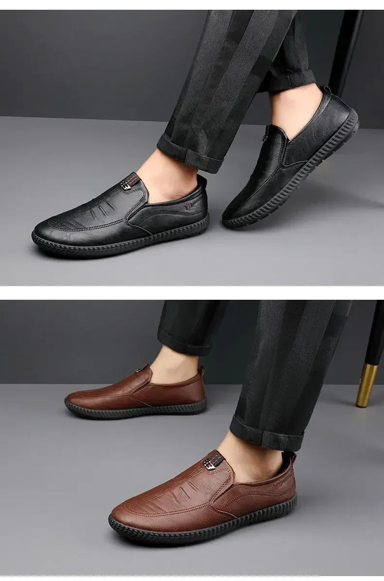 Leather Men Shoes Breathable Business Summer Slip on Loafers Man Casual Black Flats Driving Walking Shoes Moccasins
