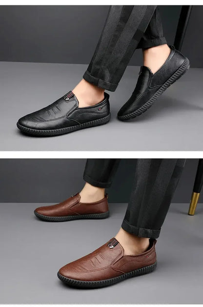 Leather Men Shoes Breathable Business Summer Slip on Loafers Man Casual Black Flats Driving Walking Shoes Moccasins