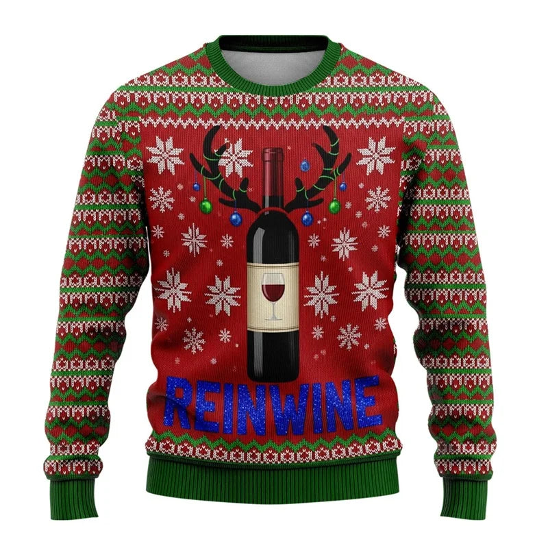 Merry Christmas Wine Ugly Christmas Sweaters For Men Women Wine Bottle Printes Pullover Sweatshirts New In Christmas Jumper