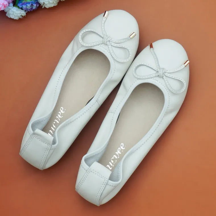 2024 Women Leather Breathable Ladies Comfortable Ballet Flats Driving Shoe Fashion Slip on Shallow Loafers Office Flat Boat Shoe