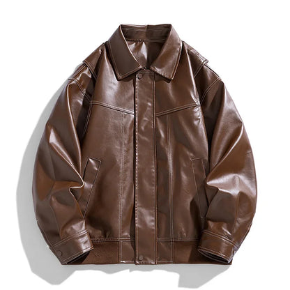 Europe The United States Trend Leather Jacket Spring Autumn New Loose Trend Men's Couple Jacket Lapel Motorcycle Handsome Coats
