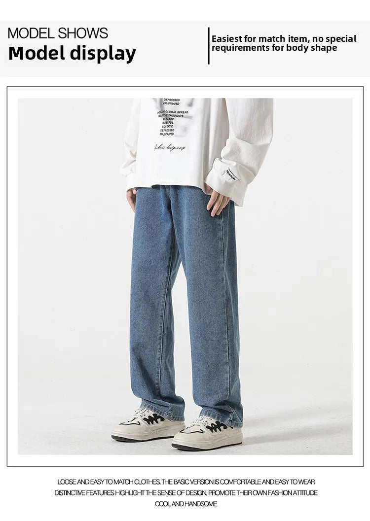 Jeans men's spring and summer 2025 new style trend straight versatile casual pants loose wide-leg mopping trousers