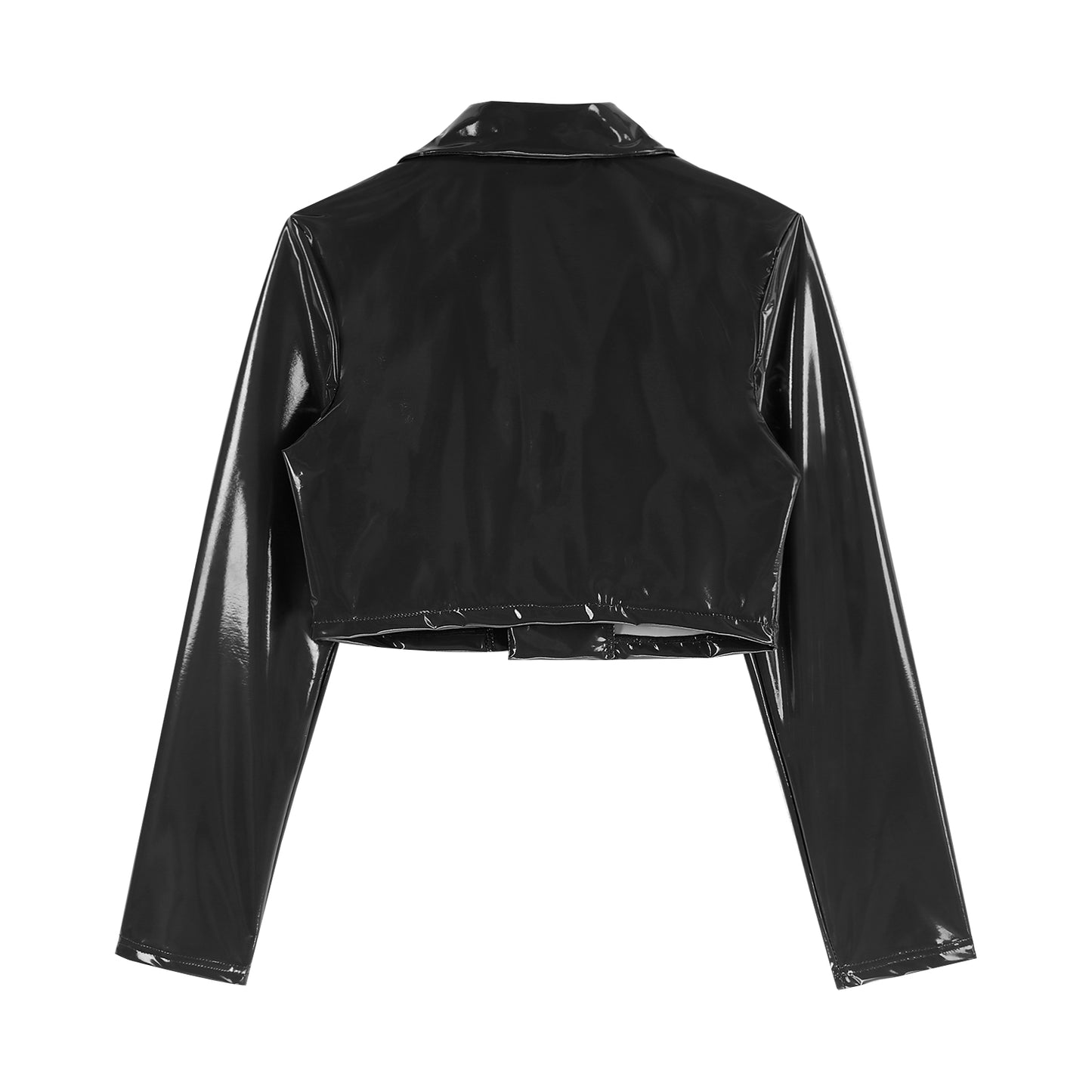 Mens  Lapel Patent Leather Jacket Patent Leather Motorcycle Coats Jackets Wet Look Long Sleeve Cropped Coat Rave Party Clubwear