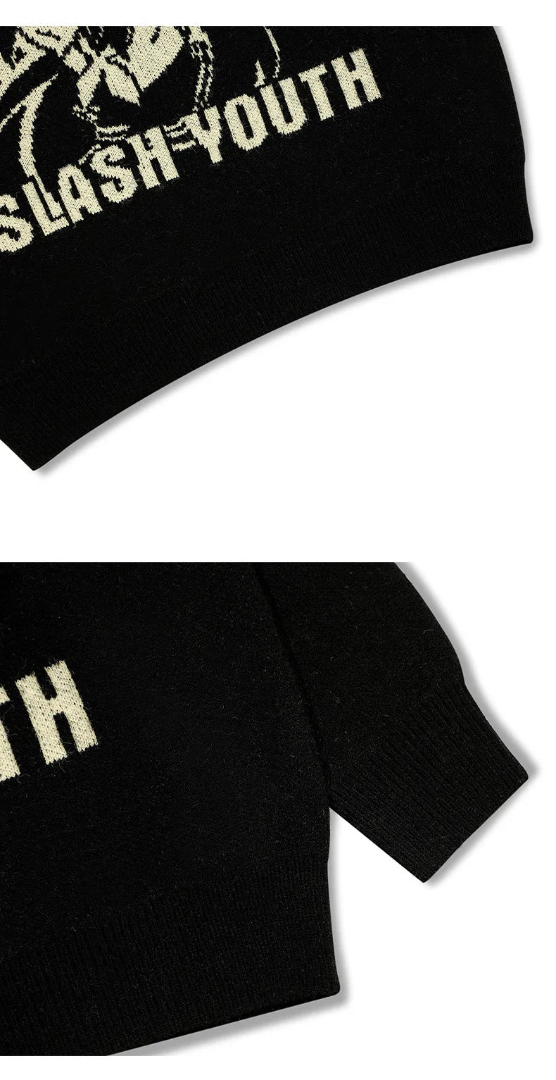 Sweater Women Japanese Cartoon Printed Pullover Knitwear Winter Chic Kawaii Sweaters O-neck Loose Cute Jumpers Tops Y2k Clothing