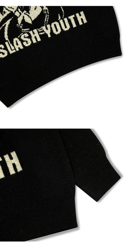 Sweater Women Japanese Cartoon Printed Pullover Knitwear Winter Chic Kawaii Sweaters O-neck Loose Cute Jumpers Tops Y2k Clothing