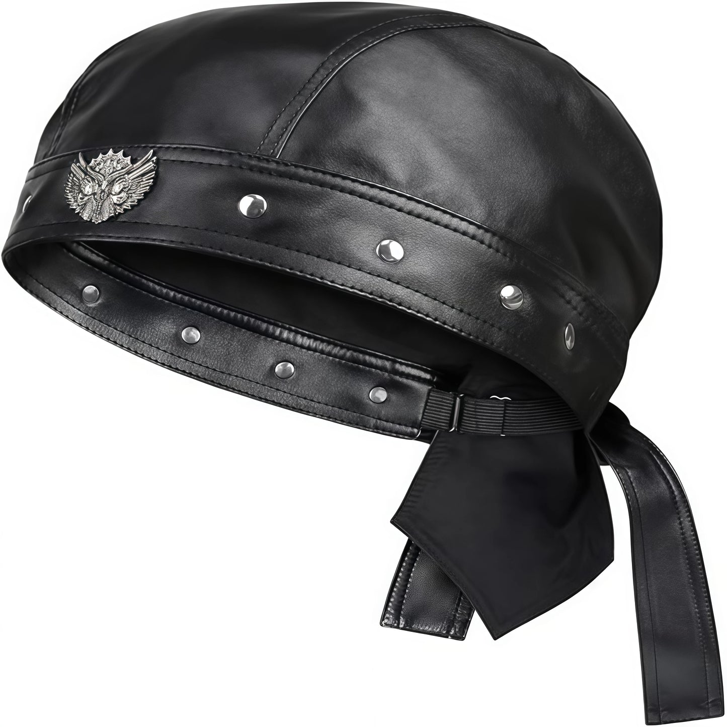 Leather motorcycle cap-adjustable motorcycle skull hat, comfortable fit, fashion motorcycle style bandana, suitable for cycling
