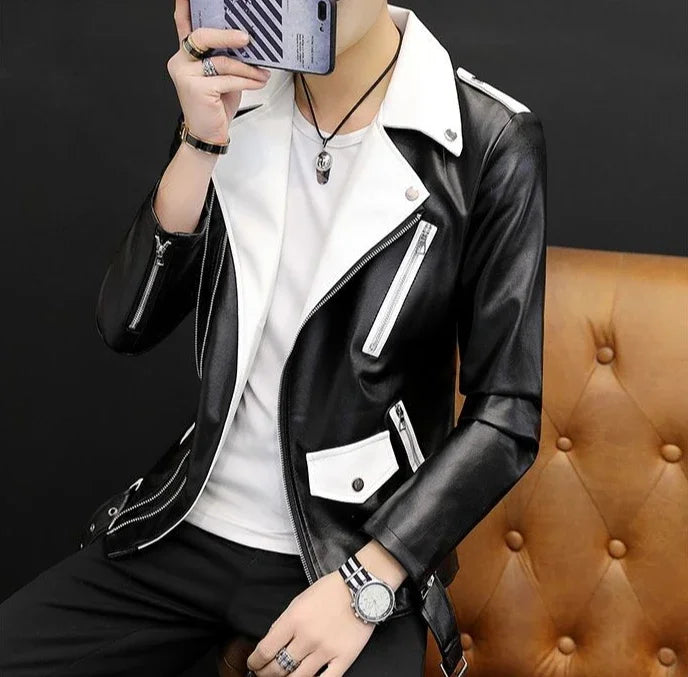 Coats Black Leather Jacket for Men Trendy 2025 Fashion Fashionable Spring Clothes Man Suits and Blazers Menswear Vintage Classic