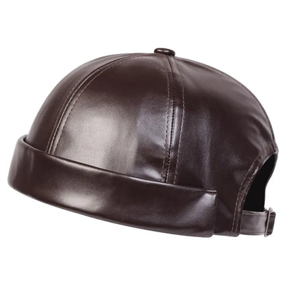Vintage Pu Leather Melon Skin Hat Brimless Hat Landlord Cap Retro Docker Caps Hip Hop Hats Painter Cap Round Hat Adjustable
