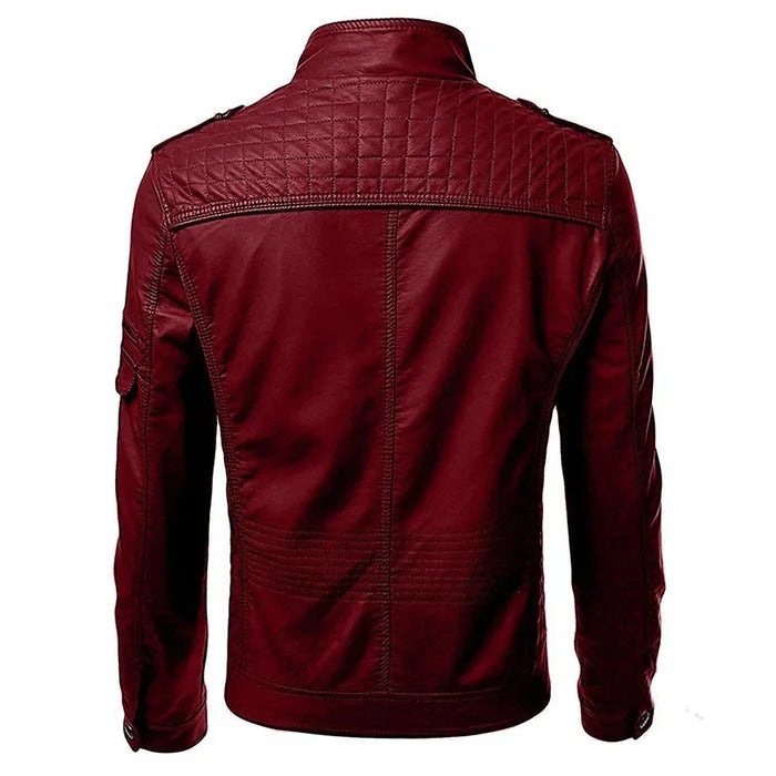 The new casual high-end fashion leather coat men sell European and American solid color handsome stand-up collar jacket
