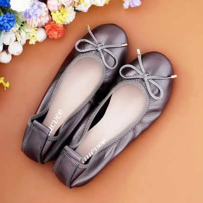 2024 Women Leather Breathable Ladies Comfortable Ballet Flats Driving Shoe Fashion Slip on Shallow Loafers Office Flat Boat Shoe