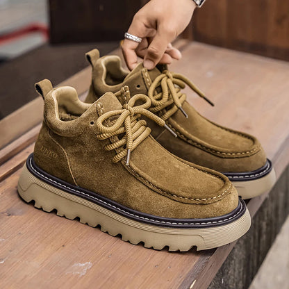 Men's luxury suede leather shoes lace up comfortable ankle boots classic retro leather boots outdoor sports and leisure shoes