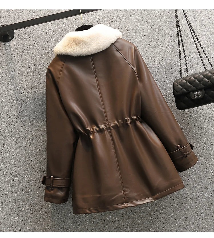 Leather Jacket Women 2022 New Autumn Winter Leather Jackets Female Overcoat Fashion Slim Thicken Warm Parka Outerwear