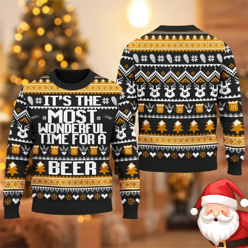 Christmas Family Party Ugly Beer Sweater For Men Funny Fashion O-neck Pullover Sweatshirt Merry Christmas Trend Design Sweaters
