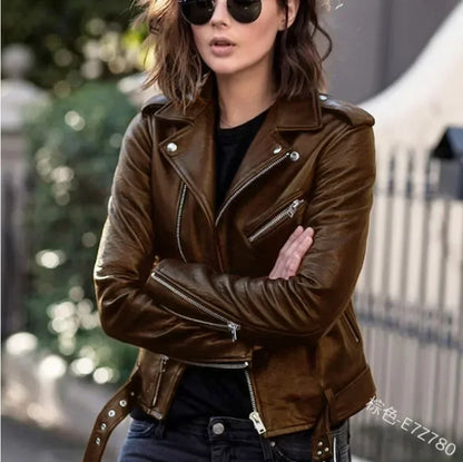 Women's Leather Coat Women Short Slim-Fit New Biker's Leather Jacket Winter Autumn Leather Jackets Coats