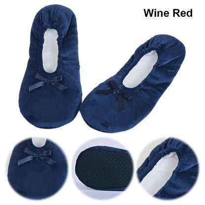Women Ballerina Slippers with Satin Bow Winter Slippers Comfortable Warm Ballet Flats Girls Plush Slippers
