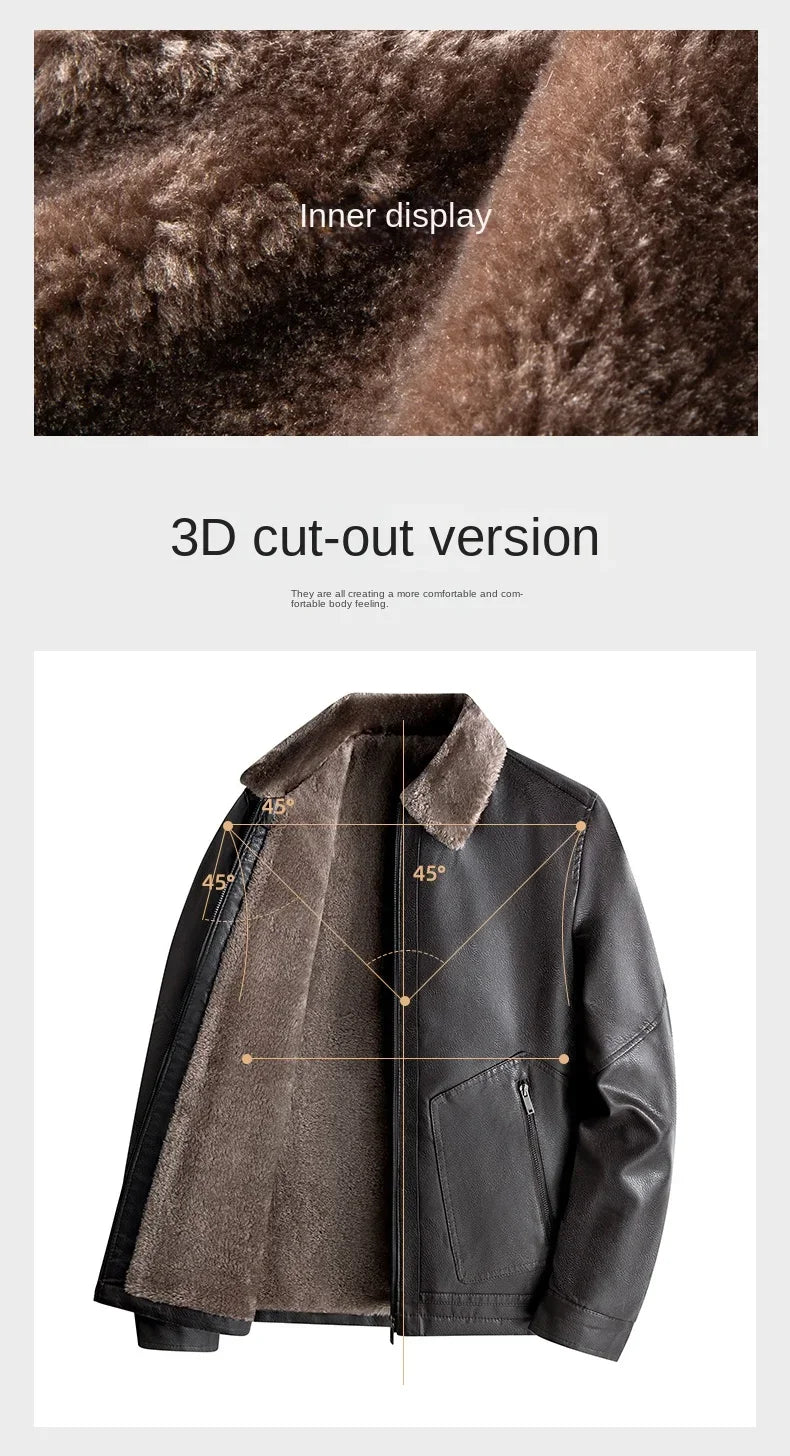 Men's Leather Jacket Winter Fleece Motorcycle Faux Leather Jacket Thick Warm Windbreaker Ropa De Hombre Slim Motorbiker Coat Men