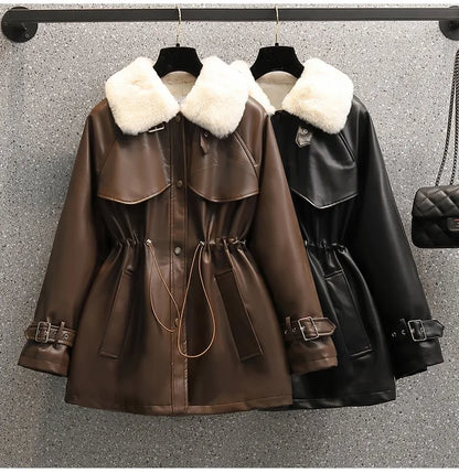 Leather Jacket Women 2022 New Autumn Winter Leather Jackets Female Overcoat Fashion Slim Thicken Warm Parka Outerwear