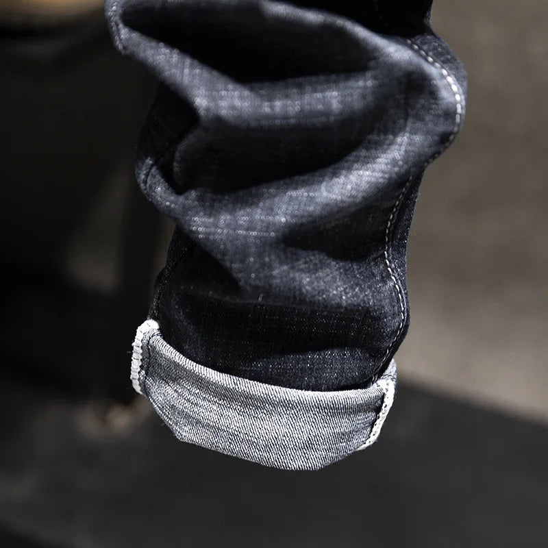 Jeans Men Long Pants Denim Pant Straight Trousers Zipper High Waist Simple Splice Casual Regular Slim Fit Sheath Autumn Winter