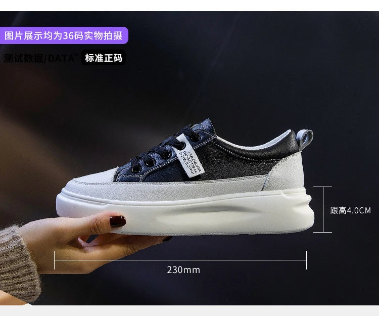 Leather sneakers 2025 Autumn/winter New Single Shoe Thick Soled Women's Shoes Flat Soled Shoes Casual Shoe Women's Board Shoes