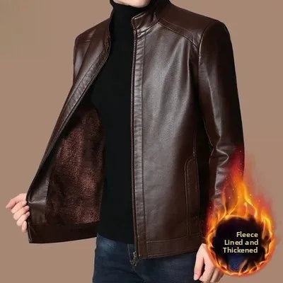 Warmth Thiened Real Leather Jaet Men's Casual Busin Sle eepskin Coat Dad Coat Loose Fit Winter Outerwear