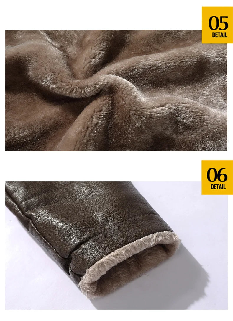 Winter Men's Leather Jacket Oversized Fur Long Coats High Quality PU Leather Thicken Fleece Casual Jacket Men Clothing A2F80818