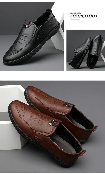 Leather Men Shoes Breathable Business Summer Slip on Loafers Man Casual Black Flats Driving Walking Shoes Moccasins