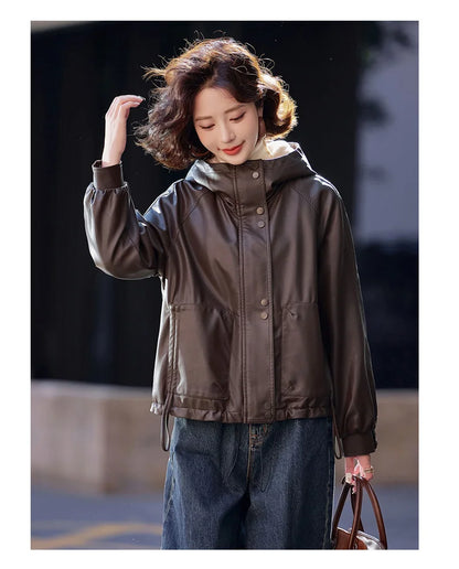 2025 Winter Leather Jacket Women Add-velvet Thicken Warm Coats Loose Hooded Short Jackets Streetwear Windproof Leather Outerwear