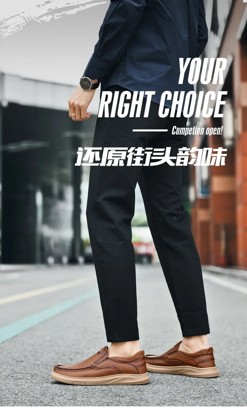 Men's Top Layer Cowhide Leather Shoes Casual Men's Shoes Soft Sole Comfortable Genuine Leather Men's Driving Shoe Zapatillas