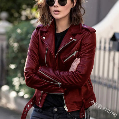 Women's Leather Coat Women Short Slim-Fit New Biker's Leather Jacket Winter Autumn Leather Jackets Coats